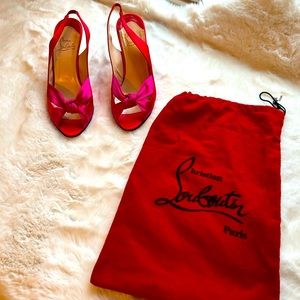 Christian Louboutin red and pink satin strappy heels